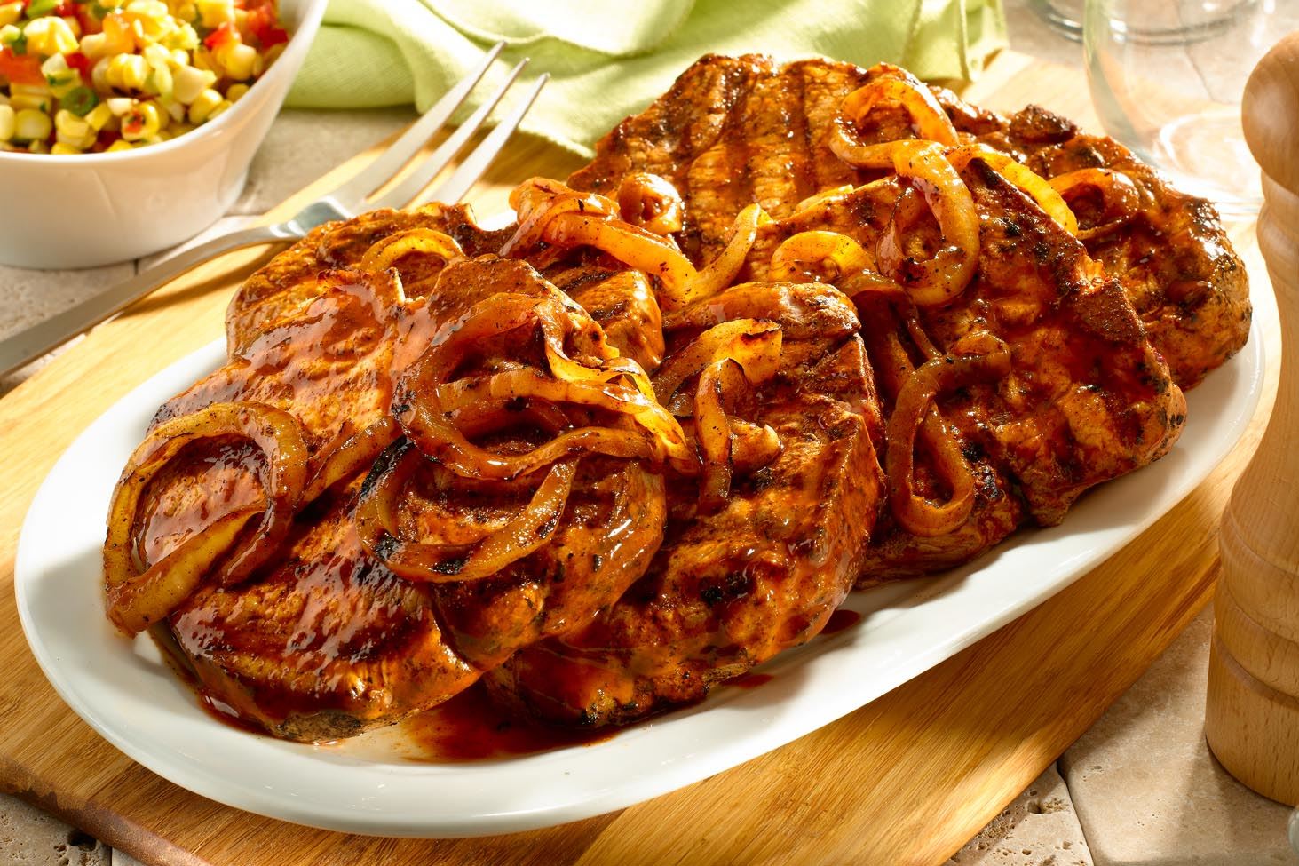 Grilled Pork Chops and Onions