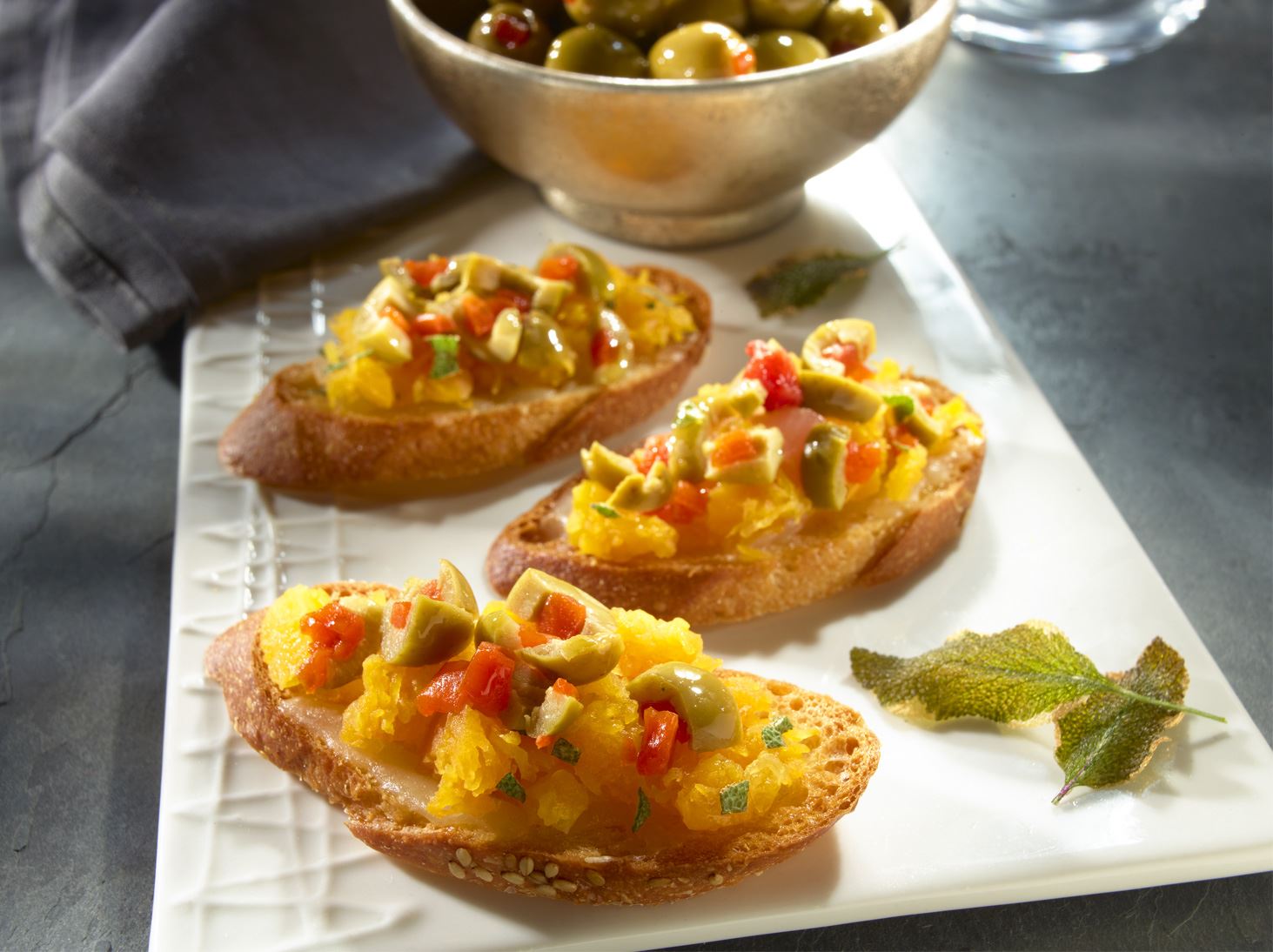 Butternut Squash and Olive Crostini