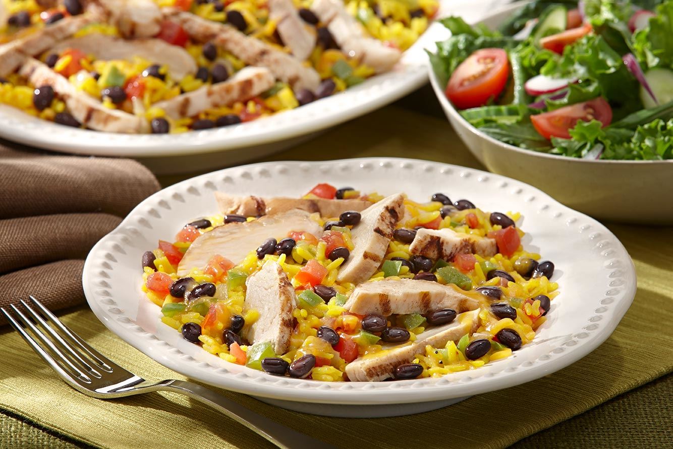 Cheesy Chicken, Beans and Yellow Rice